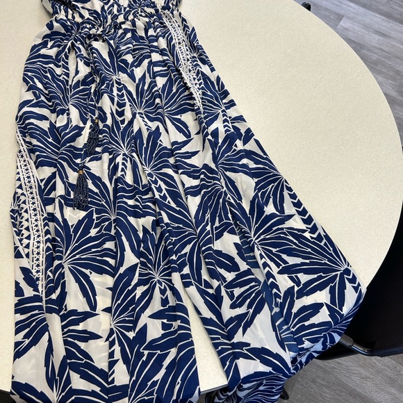 Blue and White Print Jumpsuit with beaded waste tassels - Picture 5 of 5